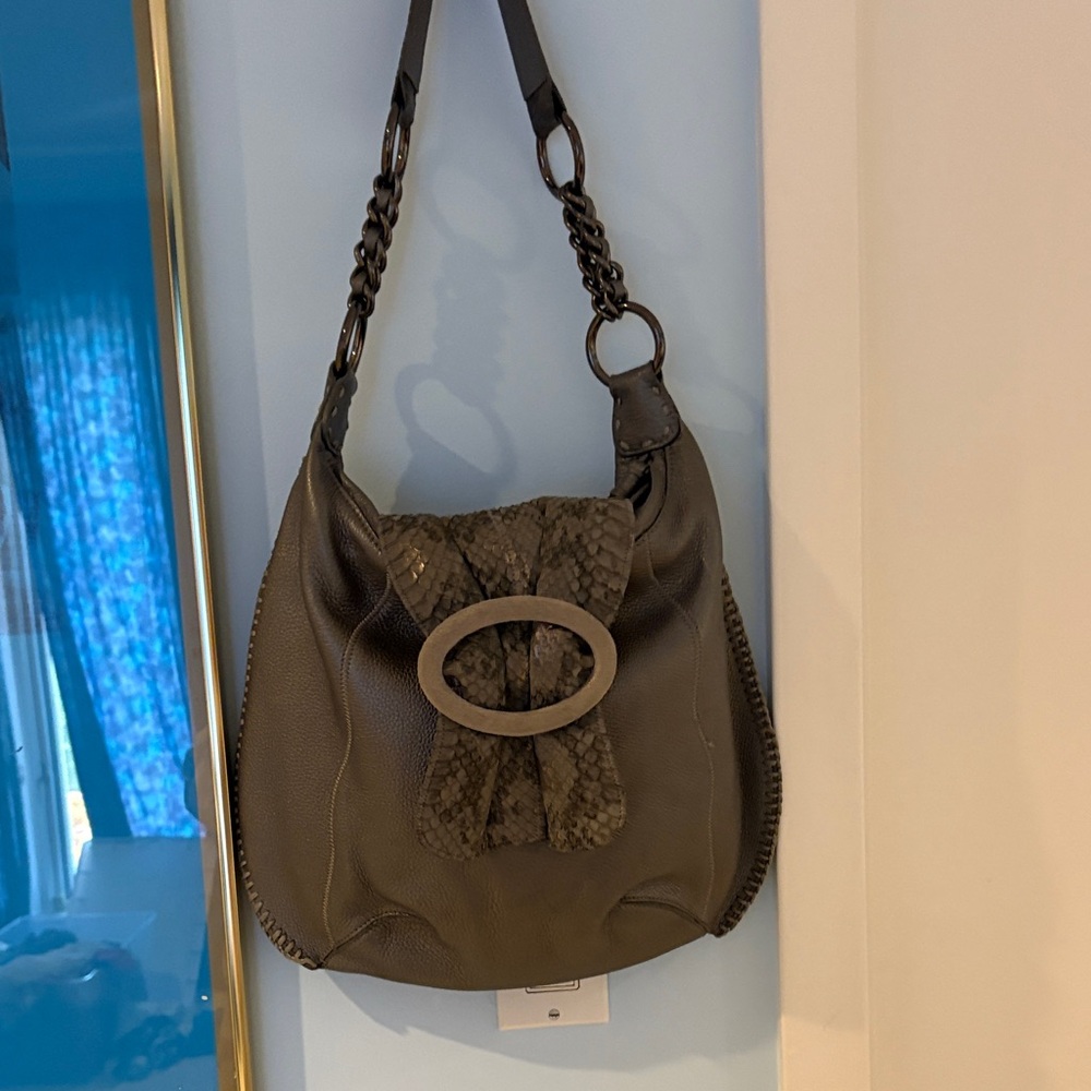 Carlos Falchi Gray Leather bag with chain handle